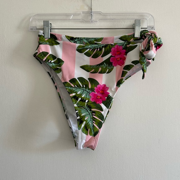 Lovers & Friends Pink Green Palm Stripe Waist Tie Bikini Bottoms size Medium EUC - Picture 5 of 11